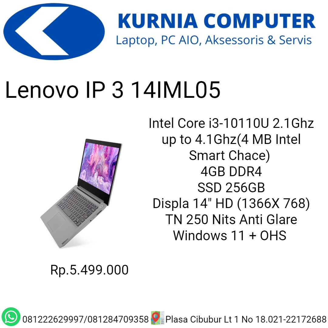 Foto Lenovo Ideapad Slim 3 14IML05/i3-10110U/4GB/256GB/Win11+OHS